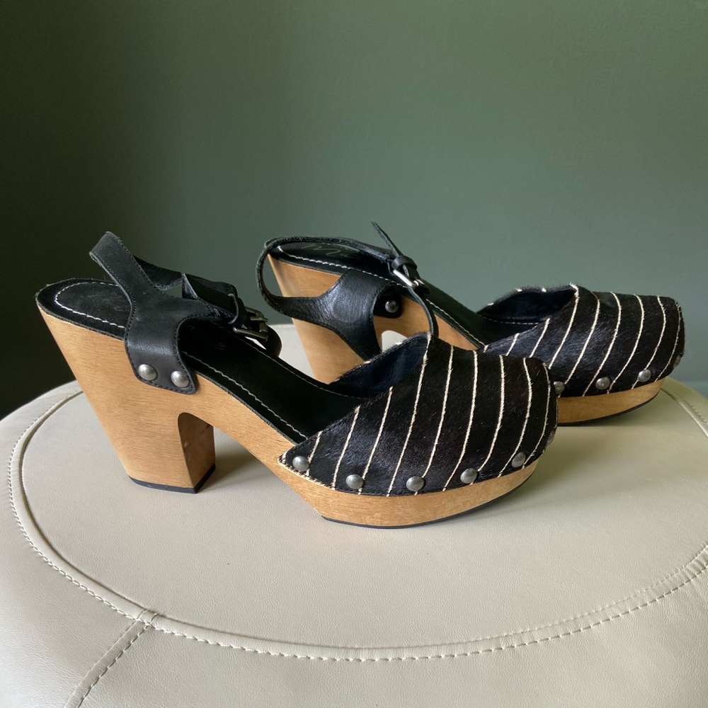 MATISSE Striped Calfhair Wooden Clogs